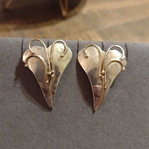 Vintage Modernist Sterling Groves Heart Earrings